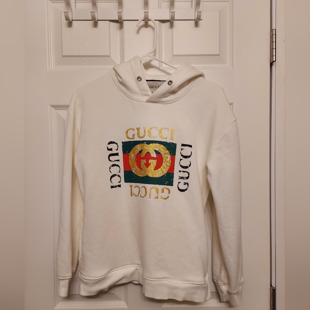 Medium Gucci Women's White Hoodie with Iconic Logo